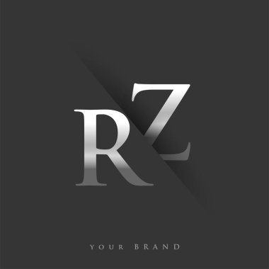Şirketin adı, gümüş rengi ve siyah arkaplandaki / renk tasarımı için ilk harf RZ. İş ve şirket kimliği için vektör logosu.