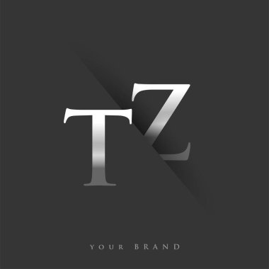 Şirketin adı, gümüş rengi ve siyah arkaplan tasarımları için ilk logo harfleri TZ. İş ve şirket kimliği için vektör logosu.