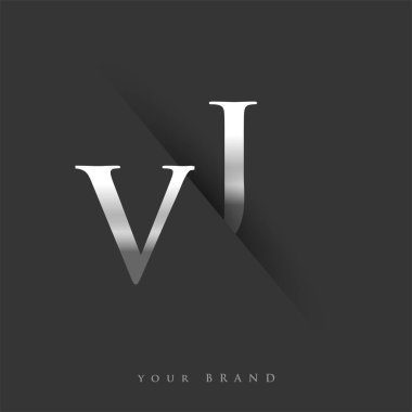 Şirketin adı, gümüş rengi ve siyah arkaplan tasarımının ilk logo harfleri VJ. İş ve şirket kimliği için vektör logosu.