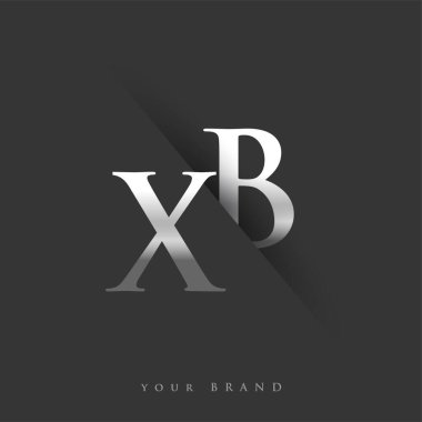 Şirket adı, gümüş rengi ve siyah arka planda / renk tasarımı için ilk harf XB. İş ve şirket kimliği için vektör logosu.