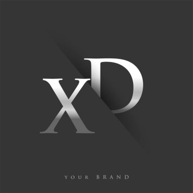 Şirketin adı, gümüş rengi ve siyah arkaplan tasarımına XD harfiyle başlayan ilk logo. İş ve şirket kimliği için vektör logosu.