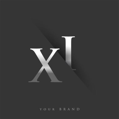 Şirketin adı, gümüş rengi ve siyah arkaplan tasarımının ilk harfi XI. İş ve şirket kimliği için vektör logosu.