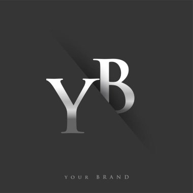 Şirketin adı, gümüş rengi ve siyah arka planda / renk dizaynı için ilk harf YB. İş ve şirket kimliği için vektör logosu.
