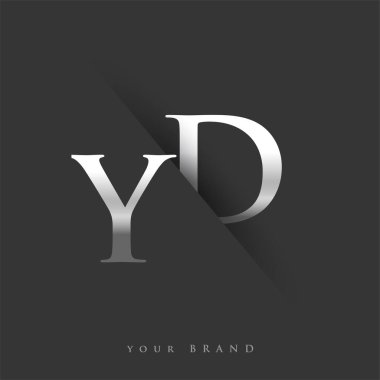 Şirketin adı, gümüş rengi ve siyah arkaplan tasarımının ilk logo harfleri YD. İş ve şirket kimliği için vektör logosu.