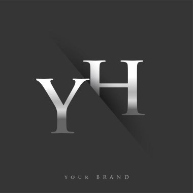 Şirket adı, gümüş rengi ve siyah arkaplan / renk tasarımı için ilk harf YH. İş ve şirket kimliği için vektör logosu.