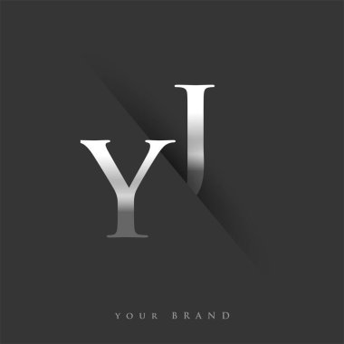 Şirketin adı, gümüş rengi ve siyah arkaplan tasarımında ilk harf YJ. İş ve şirket kimliği için vektör logosu.