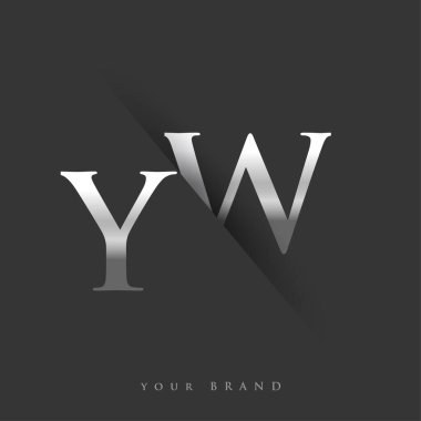 Şirketin adı, gümüş rengi ve siyah arkaplan tasarımının ilk harfi YW. İş ve şirket kimliği için vektör logosu.