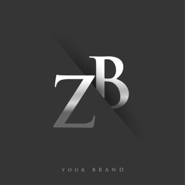 Şirket adı, gümüş rengi ve siyah arkaplan / renk tasarımı için ilk logo harfi ZB. İş ve şirket kimliği için vektör logosu.