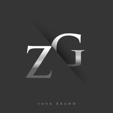 Şirketin adı, gümüş rengi ve siyah arka planda / renk dizaynı için ilk harf ZG. İş ve şirket kimliği için vektör logosu.