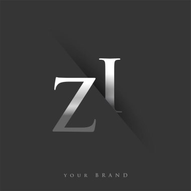 Şirketin adı için ZI harfi, gümüş renk ve siyah arka planda / renk tasarımı. İş ve şirket kimliği için vektör logosu.