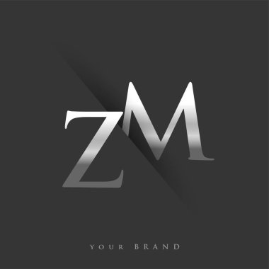 Şirketin adı, gümüş rengi ve siyah arka planda / renk dizaynı için ilk logo ZM harfi. İş ve şirket kimliği için vektör logosu.