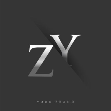 Şirket adı, gümüş rengi ve siyah arka planda / renk tasarımı için ZY harfi. İş ve şirket kimliği için vektör logosu.