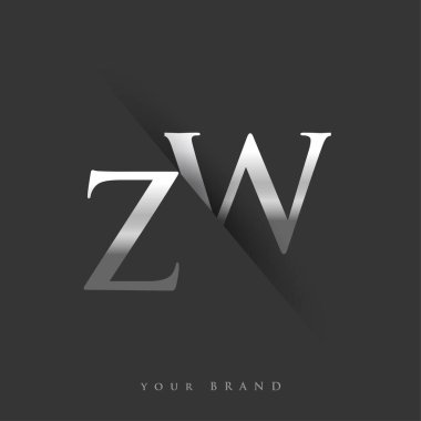 Şirket adı, gümüş rengi ve siyah arka planda / renk dizaynı için ilk harf ZW. İş ve şirket kimliği için vektör logosu.
