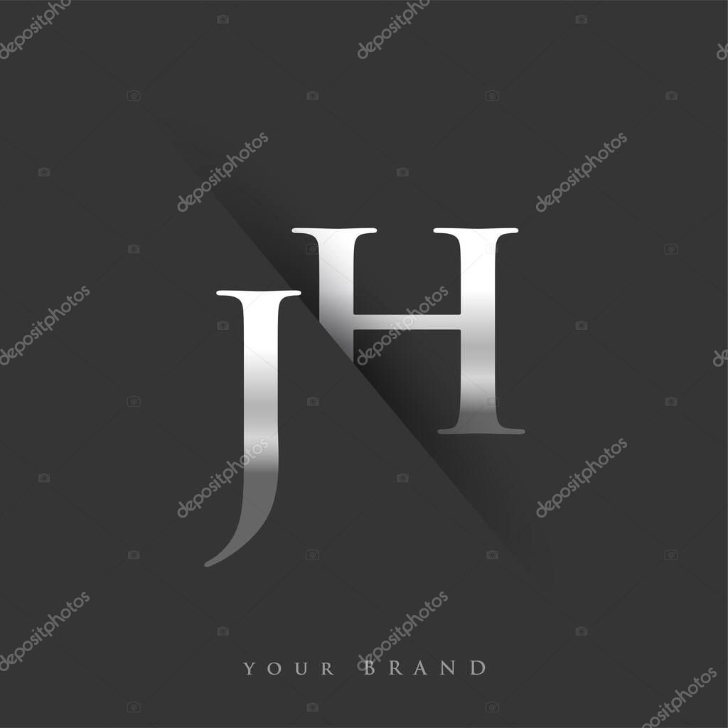 Initial logo letter JH for company name, silver color and slash design in black background. vector logotype for business and company identity.