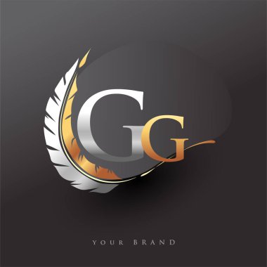 Tüylü Altın ve Gümüş Renkli GG logosu. Şirket adına Basit ve Temiz Tasarım. İş ve Şirket İçin Vektör Logosu.