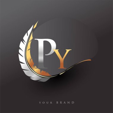 Tüylü Altın ve Gümüş Renkli PY logosu. Şirket adına Basit ve Temiz Tasarım. İş ve Şirket İçin Vektör Logosu.
