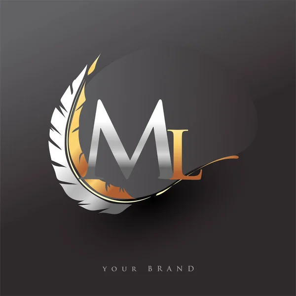 Logotipo Carta Inicial Com Ouro Pena Cor Prata Design Simples —  Vetores de Stock