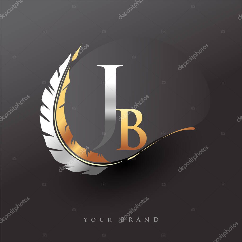 Initial letter JB logo with Feather Gold And Silver Color, Simple and Clean Design For Company Name. Vector Logo for Business and Company.