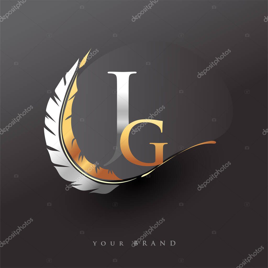 Initial Letter Jg Logo With Feather Gold And Silver Color Simple And Clean Design For Company Name Vector Logo For Business And Company Larastock Initial Letter Jg Logo With Feather Gold And Silver Color Simple And Clean Design For Company Name Vector Logo For Business And Company Larastock