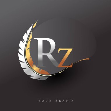 Tüylü Altın ve Gümüş Renkli ilk harf RZ logosu, Şirket Adı için Basit ve Temiz Tasarım. İş ve Şirket İçin Vektör Logosu.