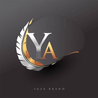 Tüylü Altın ve Gümüş Renkli YA logosu. Şirket adına Basit ve Temiz Tasarım. İş ve Şirket İçin Vektör Logosu.