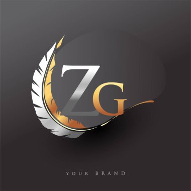 Tüylü Altın ve Gümüş Renkli ilk harf ZG logosu, Şirket Adı için Basit ve Temiz Tasarım. İş ve Şirket İçin Vektör Logosu.