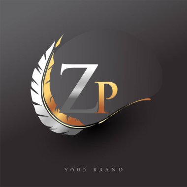 Tüylü Altın ve Gümüş Renkli ZP logosu. Şirket adına Basit ve Temiz Tasarım. İş ve Şirket İçin Vektör Logosu.