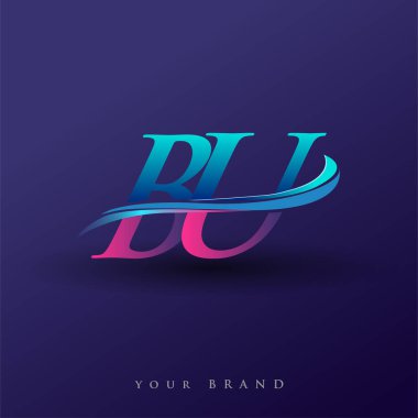 BU 'nun ilk logo şirketi adı mavi ve morumsu renklerde, beyaz arka planda izole edilmiş. iş ve şirket kimliği için vektör logosu.