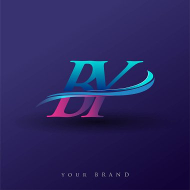 İlk logo şirketinin adı mavi ve morumsu renklerde, beyaz arka planda izole edilmiş. iş ve şirket kimliği için vektör logosu.