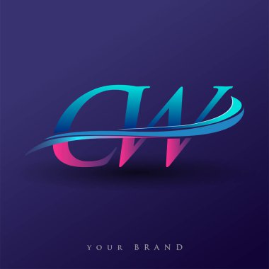 CW ilk logo şirketinin adı mavi ve morumsu renklerde, beyaz arka planda izole edilmiş. iş ve şirket kimliği için vektör logosu.