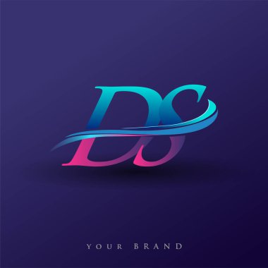 DS 'nin ilk logo şirketi adı mavi ve morumsu renklerde, beyaz arka planda izole edilmiş. iş ve şirket kimliği için vektör logosu.