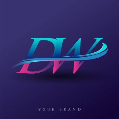 DW 'nin ilk logo şirketi adı mavi ve morumsu renklerde, beyaz arka planda izole edilmiş. iş ve şirket kimliği için vektör logosu.