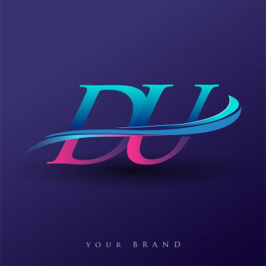 DU 'nun ilk logo şirketi adı mavi ve morumsu renklerde, beyaz arka planda izole edilmiş. iş ve şirket kimliği için vektör logosu.