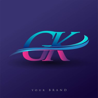 GK 'nin ilk logo şirketi adı mavi ve morumsu renklerde, beyaz arka planda izole edilmiş. iş ve şirket kimliği için vektör logosu.
