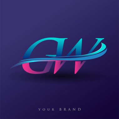 GW 'nin ilk logo şirketi adı mavi ve morumsu renklerde, beyaz arka planda izole edilmiş. iş ve şirket kimliği için vektör logosu.