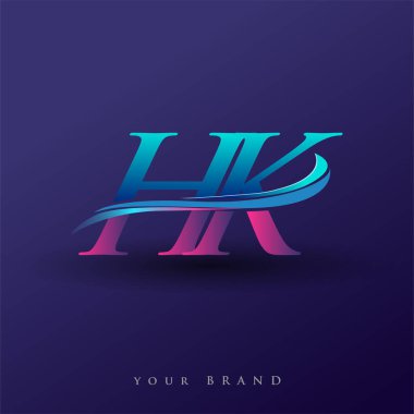 Hong Kong 'un ilk logo şirketi adı mavi ve morumsu renklerde, beyaz arka planda izole edilmiş. iş ve şirket kimliği için vektör logosu.