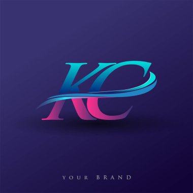 KC 'nin ilk logo şirketi adı mavi ve morumsu renklerde, beyaz arka planda izole edilmiş. iş ve şirket kimliği için vektör logosu.