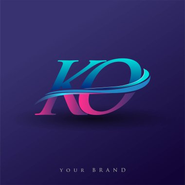 KO 'nun ilk logo şirketi adı mavi ve morumsu renklerde, beyaz arka planda izole edilmiş. iş ve şirket kimliği için vektör logosu.