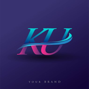 KU 'nun ilk logo şirketi adı mavi ve morumsu renklerde, beyaz arka planda izole edilmiş. iş ve şirket kimliği için vektör logosu.