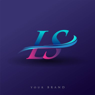 LS 'nin ilk logo şirketi adı mavi ve morumsu renklerde, beyaz arka planda izole edilmiş. iş ve şirket kimliği için vektör logosu.