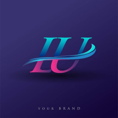 LU 'nun ilk logo şirketi adı mavi ve morumsu renklerde, beyaz arka planda izole edilmiş. iş ve şirket kimliği için vektör logosu.