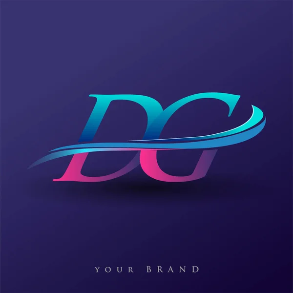 Logo Initial Nom Entreprise Coloré Bleu Magenta Swoosh Design Isolé — Image vectorielle