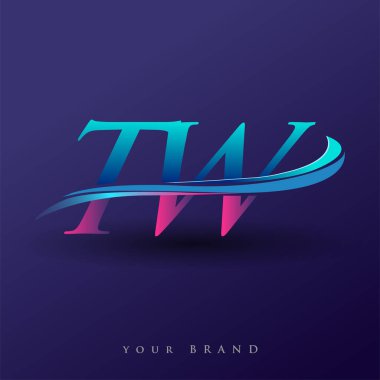 TW ilk logo şirketinin adı mavi ve morumsu renklerde, beyaz arka planda izole edilmiş. iş ve şirket kimliği için vektör logosu.