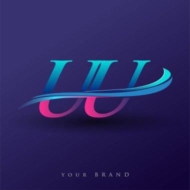 UU 'nun ilk logo şirketi adı mavi ve morumsu renklerde, beyaz arka planda izole edilmiş. iş ve şirket kimliği için vektör logosu.