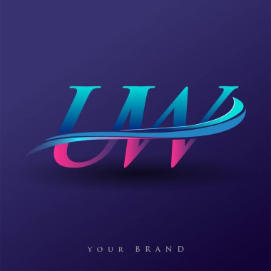 UW ilk logo şirketinin adı mavi ve morumsu renklerde, beyaz arka planda izole edilmiş. iş ve şirket kimliği için vektör logosu.