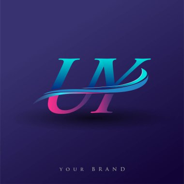 UY 'nin ilk logo şirketi adı mavi ve morumsu renklerde, beyaz arka planda izole edilmiş. iş ve şirket kimliği için vektör logosu.