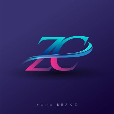 ZC 'nin ilk logo şirketi adı mavi ve morumsu renklerde, beyaz arka planda izole edilmiş. iş ve şirket kimliği için vektör logosu.