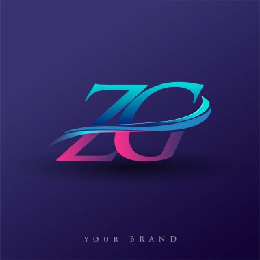 ZG 'nin ilk logo şirketi adı mavi ve morumsu renklerde, beyaz arka planda izole edilmiş. iş ve şirket kimliği için vektör logosu.