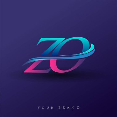 ZO 'nun ilk logo şirketi adı mavi ve morumsu renklerde, beyaz arka planda izole edilmiş. iş ve şirket kimliği için vektör logosu.