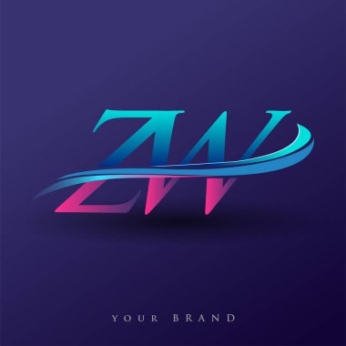 ZW 'nin ilk logo şirketi adı mavi ve morumsu renklerde, beyaz arka planda izole edilmiş. iş ve şirket kimliği için vektör logosu.